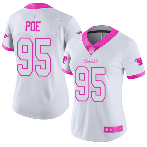 Carolina Panthers Limited White Pink Women Dontari Poe Jersey NFL Football #95 Rush Fashion->women nfl jersey->Women Jersey